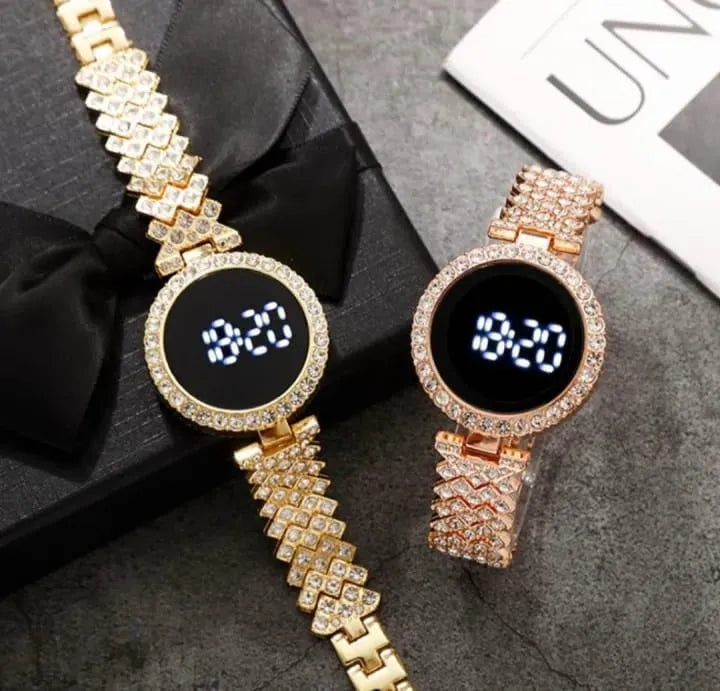 Digital Watch Gold Crystal Chain Strap for Women