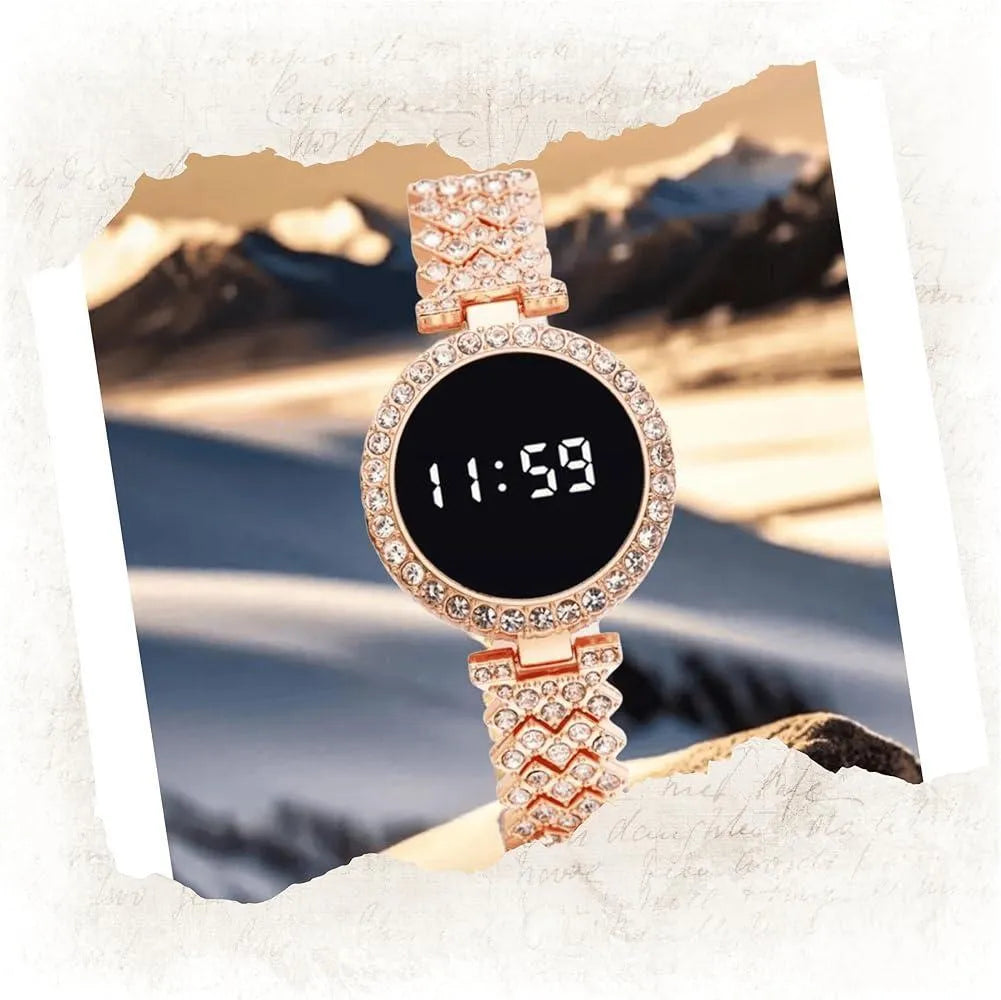Digital Watch Gold Crystal Chain Strap for Women