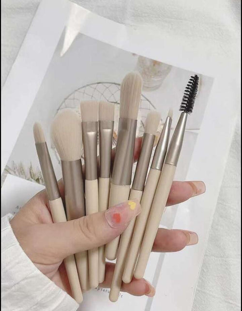 8-Piece Makeup Brush Set Gold Beige Synthetic Bristles
