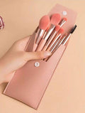 8-Piece Makeup Brush Set Pink Leather Pouch