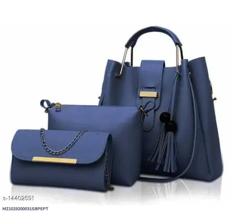 Chic Women's 3 Pcs PU Leather Hand Bag Set in Blue - Perfect Everyday Accessory