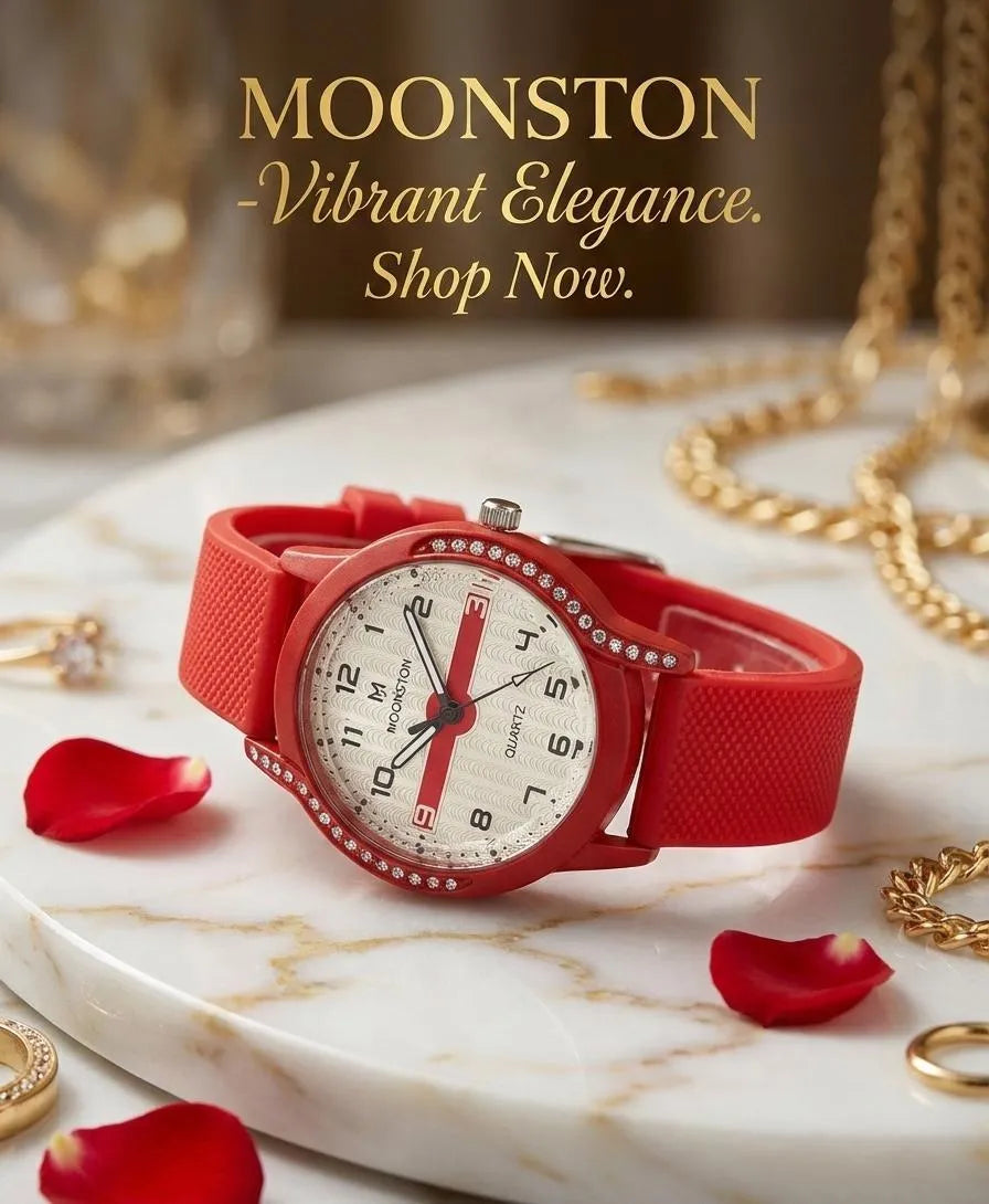Women Red Silicone Analog Watch with Crystal Accents