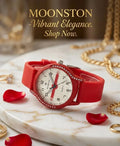 Women Red Silicone Analog Watch with Crystal Accents