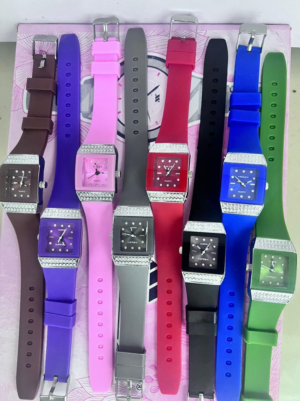 Women's Red Silicone Diamond Watch with Gold Case