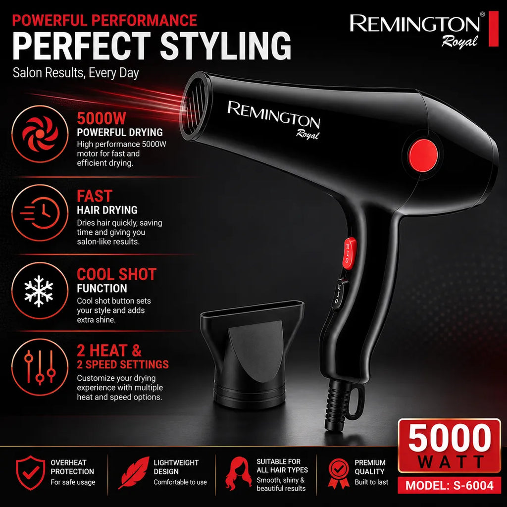 Professional Hair Dryer 5000W | Fast Drying | 2 Heat & 2 Speed Settings | Model S-6004