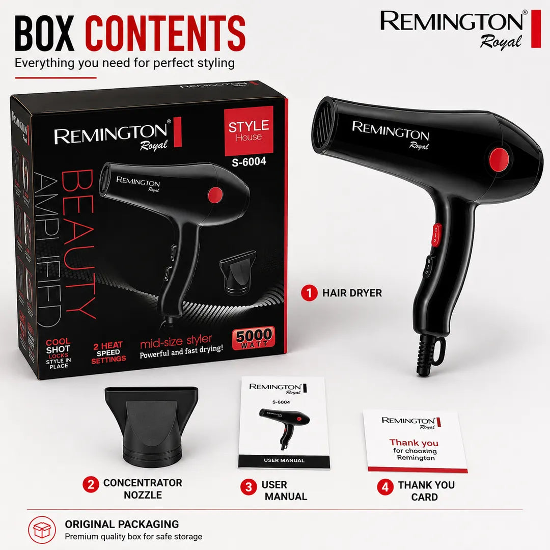 Professional Hair Dryer 5000W | Fast Drying | 2 Heat & 2 Speed Settings | Model S-6004