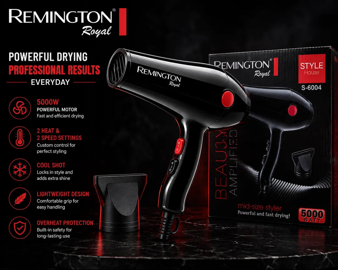Professional Hair Dryer 5000W | Fast Drying | 2 Heat & 2 Speed Settings | Model S-6004