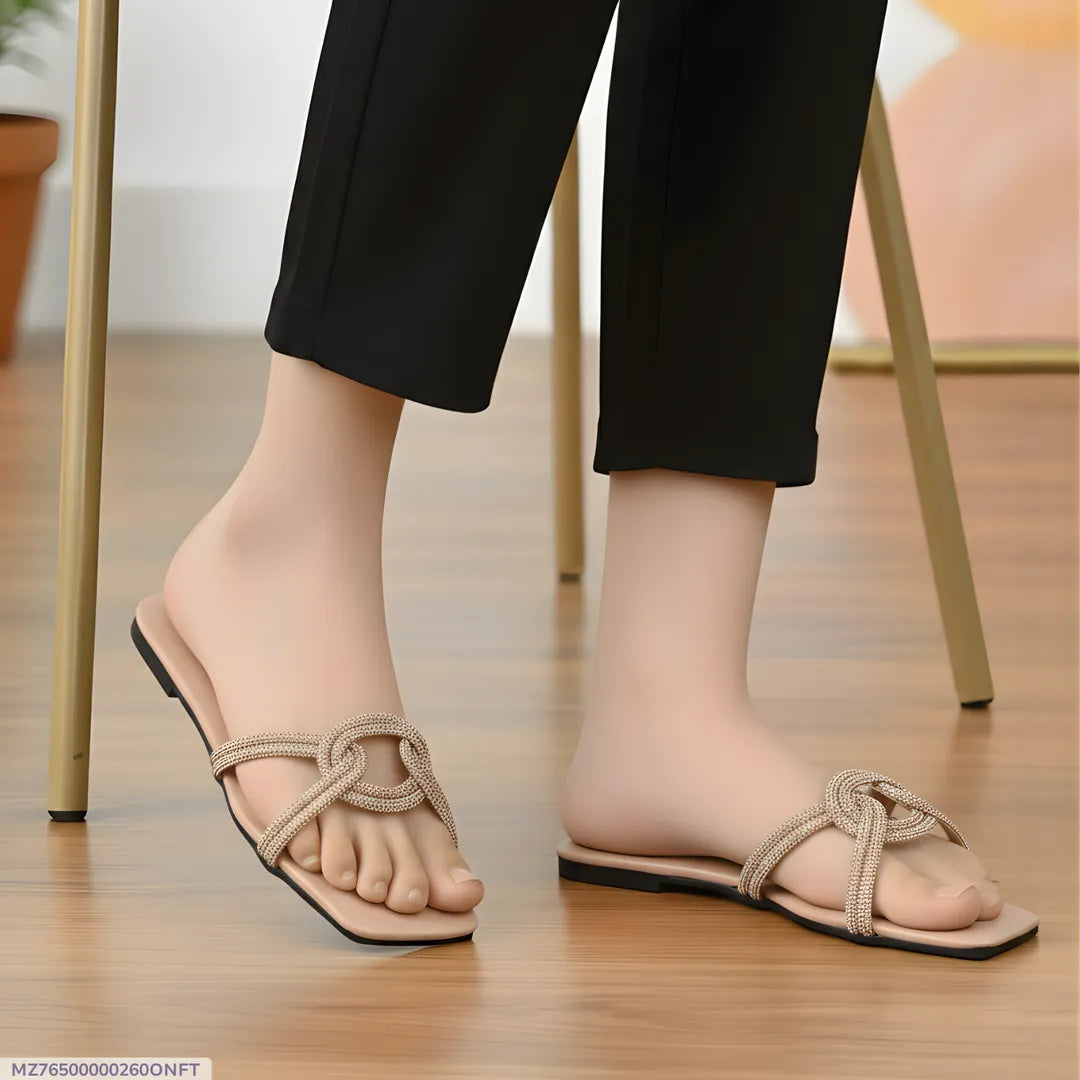Peach Grace Knot Women's Flat Sandals Size 36-41 Rexine Casual Formal Semi-Formal