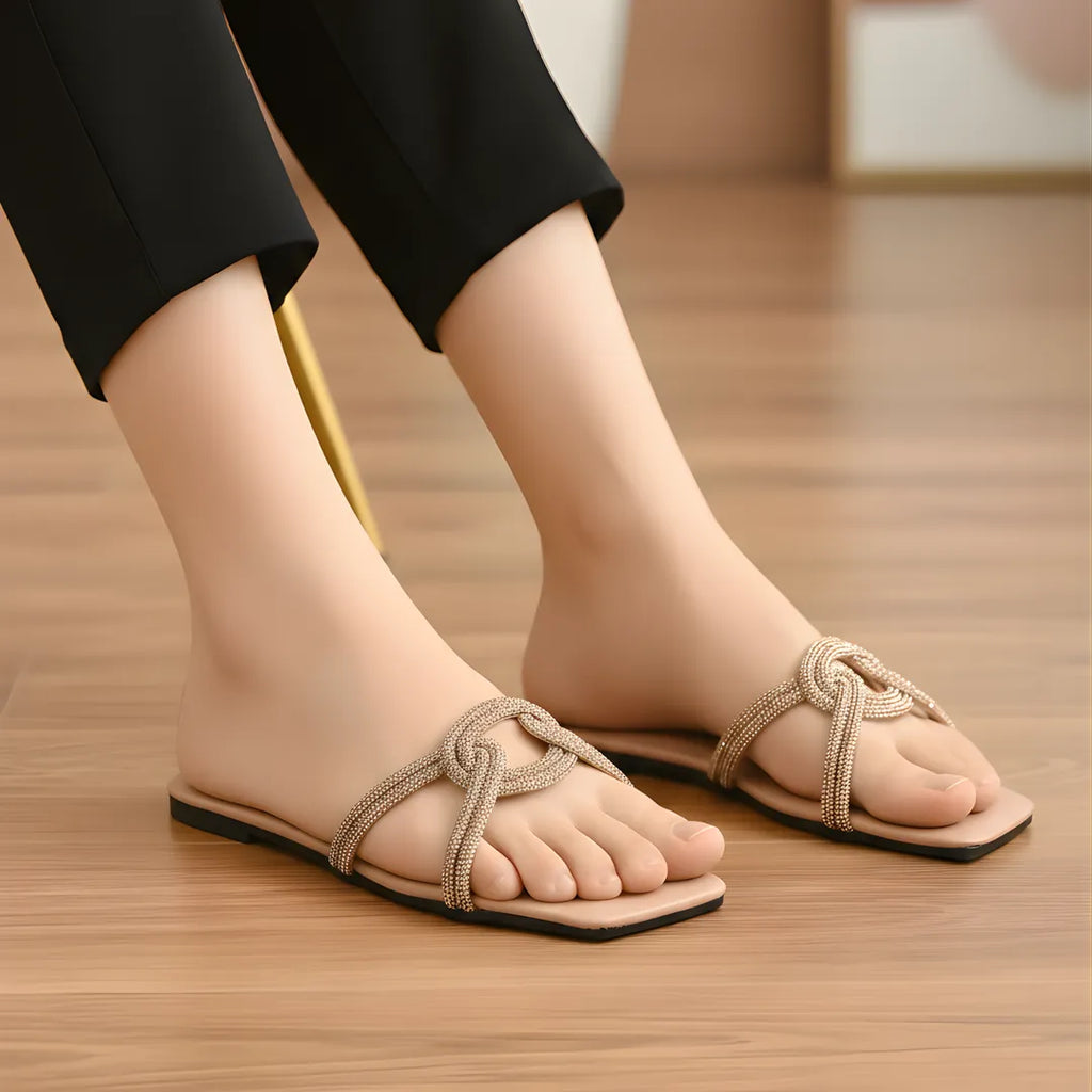 Peach Grace Knot Women's Flat Sandals Size 36-41 Rexine Casual Formal Semi-Formal
