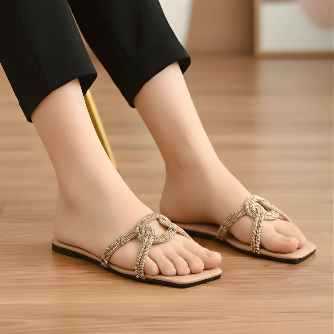 Peach Grace Knot Women's Flat Sandals Size 36-41 Rexine Casual Formal Semi-Formal