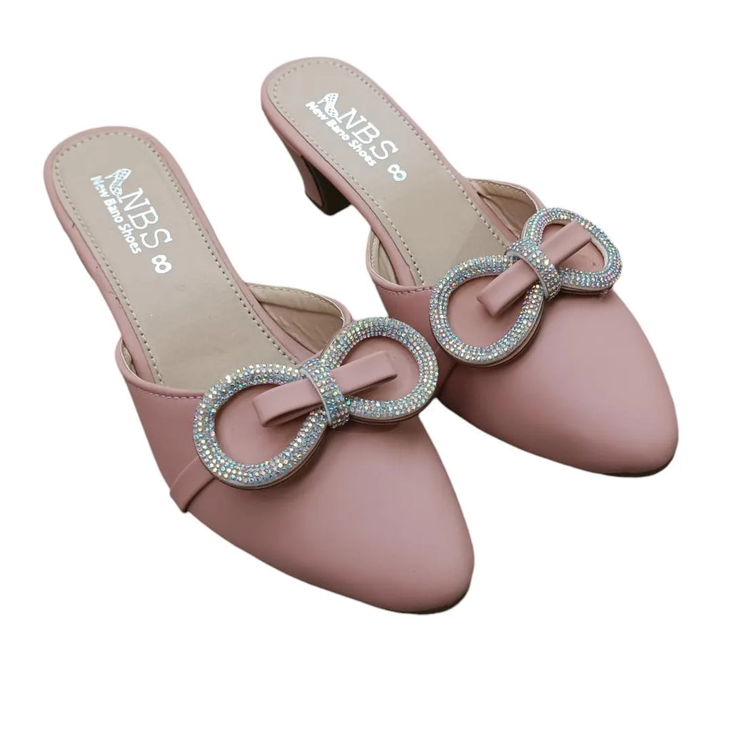 Pink Rhinestone Bow Heels Women Semi Formal