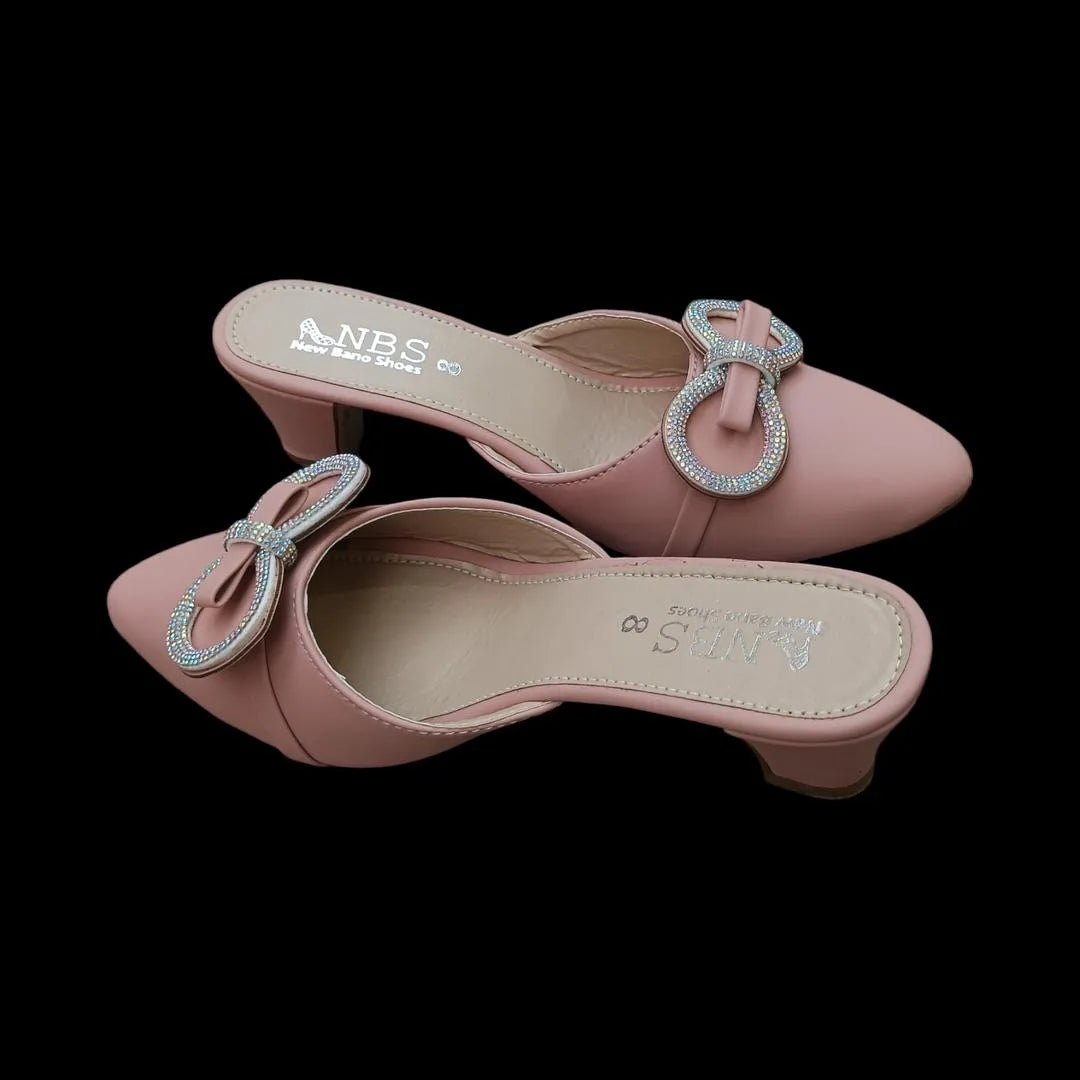 Pink Rhinestone Bow Heels Women Semi Formal