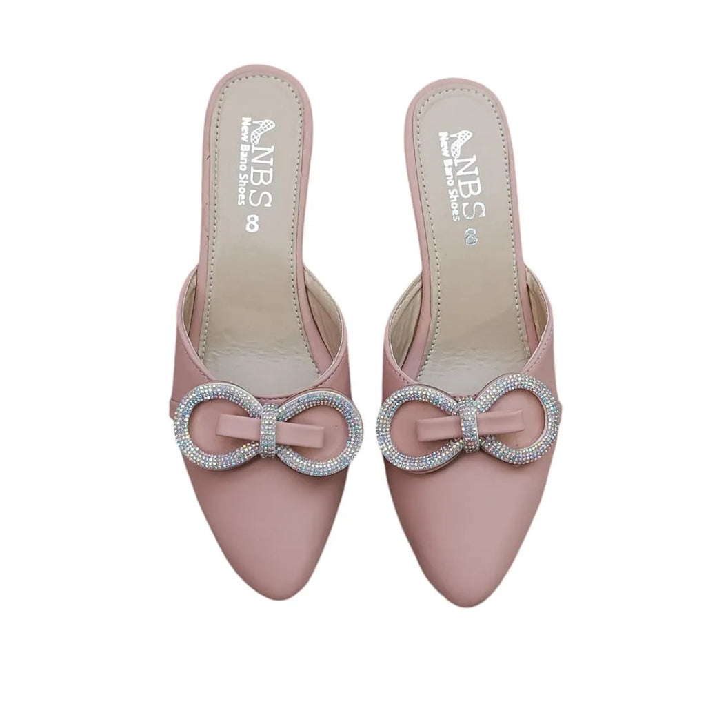 Pink Rhinestone Bow Heels Women Semi Formal