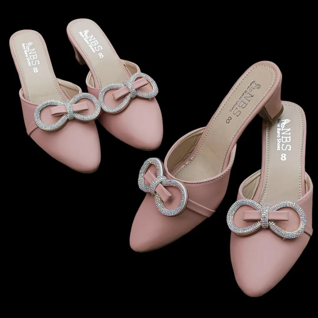 Pink Rhinestone Bow Heels Women Semi Formal