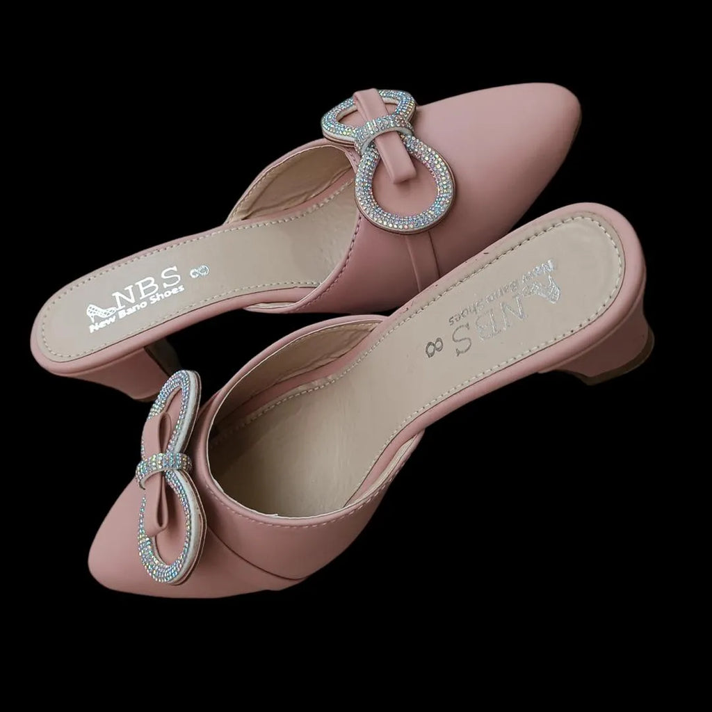 Pink Rhinestone Bow Heels Women Semi Formal